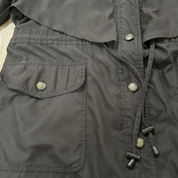 Vintage Travel Smith Womens Trench Coat Size M Black Hooded Water Resistant Bag - Picture 5 of 13